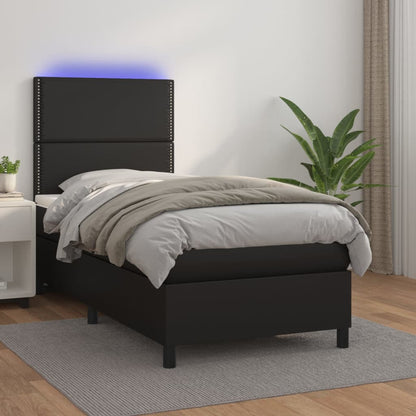 Box Spring Postel S Matrací A Led Černá Umělá Kůže Černá