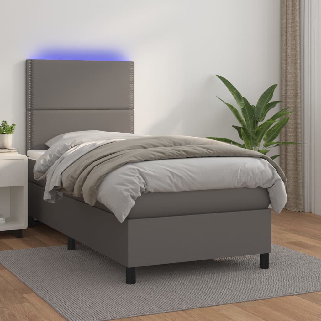 Box Spring Postel S Matrací A Led Šedá Umělá Kůže Šedá