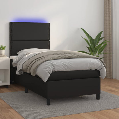 Box Spring Postel S Matrací A Led Černá Umělá Kůže Černá