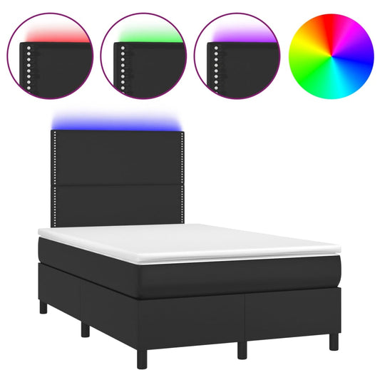 Box Spring Postel S Matrací A Led Černá Umělá Kůže Černá