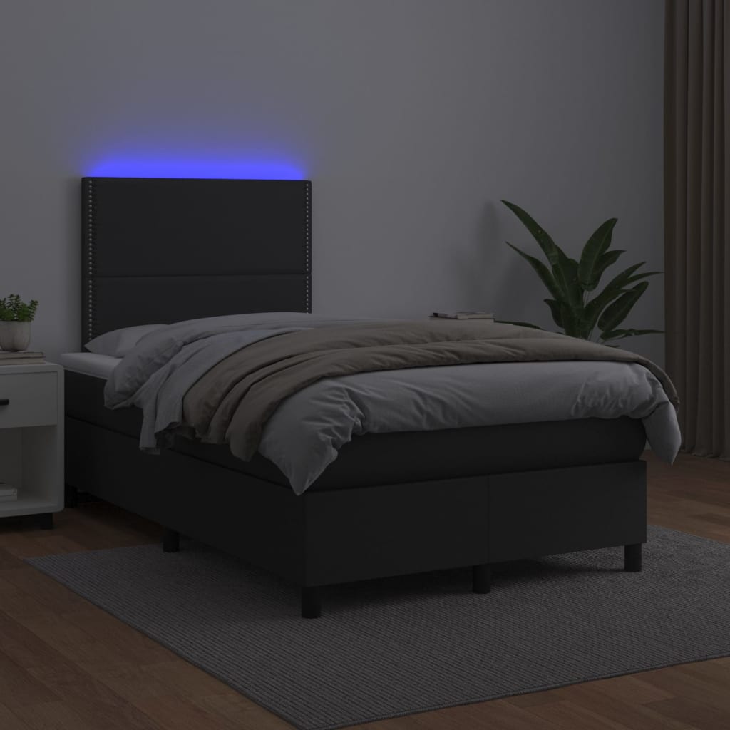 Box Spring Postel S Matrací A Led Černá Umělá Kůže Černá