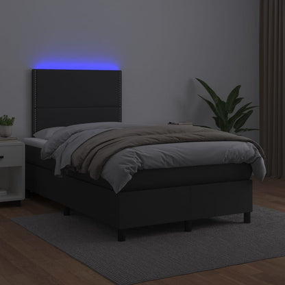 Box Spring Postel S Matrací A Led Černá Umělá Kůže Černá