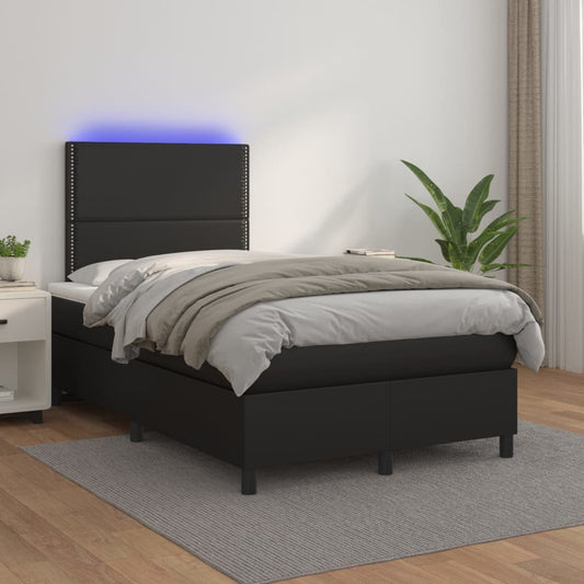 Box Spring Postel S Matrací A Led Černá Umělá Kůže Černá