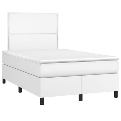 Box Spring Postel S Matrací A Led Umělá Kůže Bílá