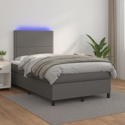 Box Spring Postel S Matrací A Led Šedá Umělá Kůže Šedá