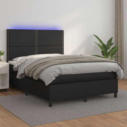 Box Spring Postel S Matrací A Led Černá Umělá Kůže Černá