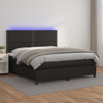 Box Spring Postel S Matrací A Led Černá Umělá Kůže Černá