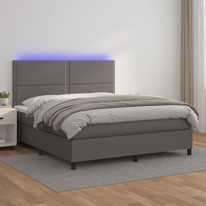 Box Spring Postel S Matrací A Led Šedá Umělá Kůže Šedá