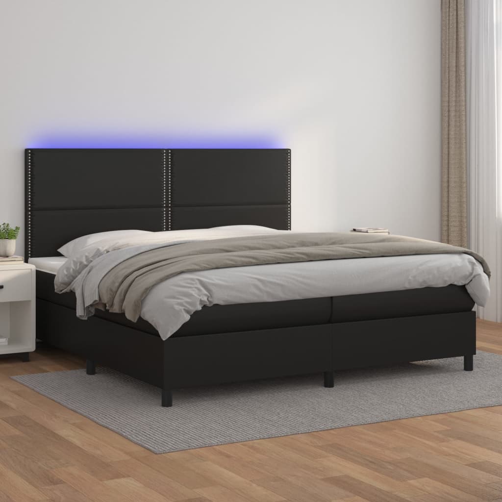 Box Spring Postel S Matrací A Led Černá Umělá Kůže Černá