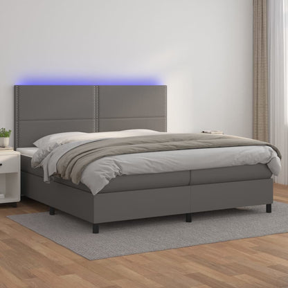 Box Spring Postel S Matrací A Led Šedá Umělá Kůže Šedá