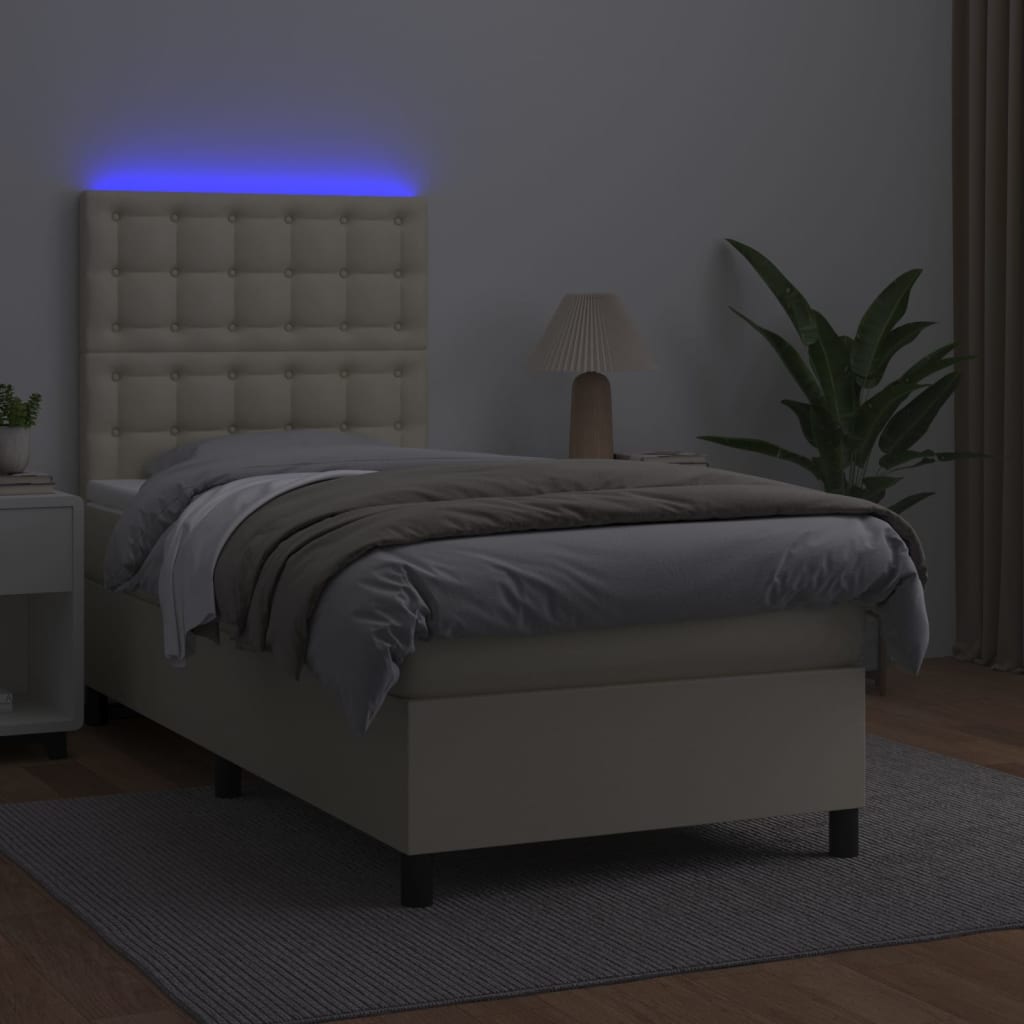 Box Spring Postel S Matrací A Led Krémová 80X200 Cm Umělá Kůže