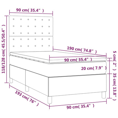 Box Spring Postel S Matrací A Led Krémová 90X190 Cm Umělá Kůže