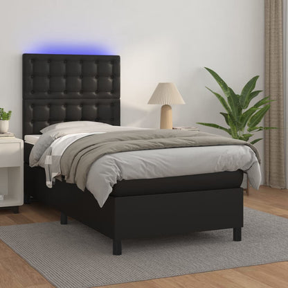 Box Spring Postel S Matrací A Led Černá Umělá Kůže Černá