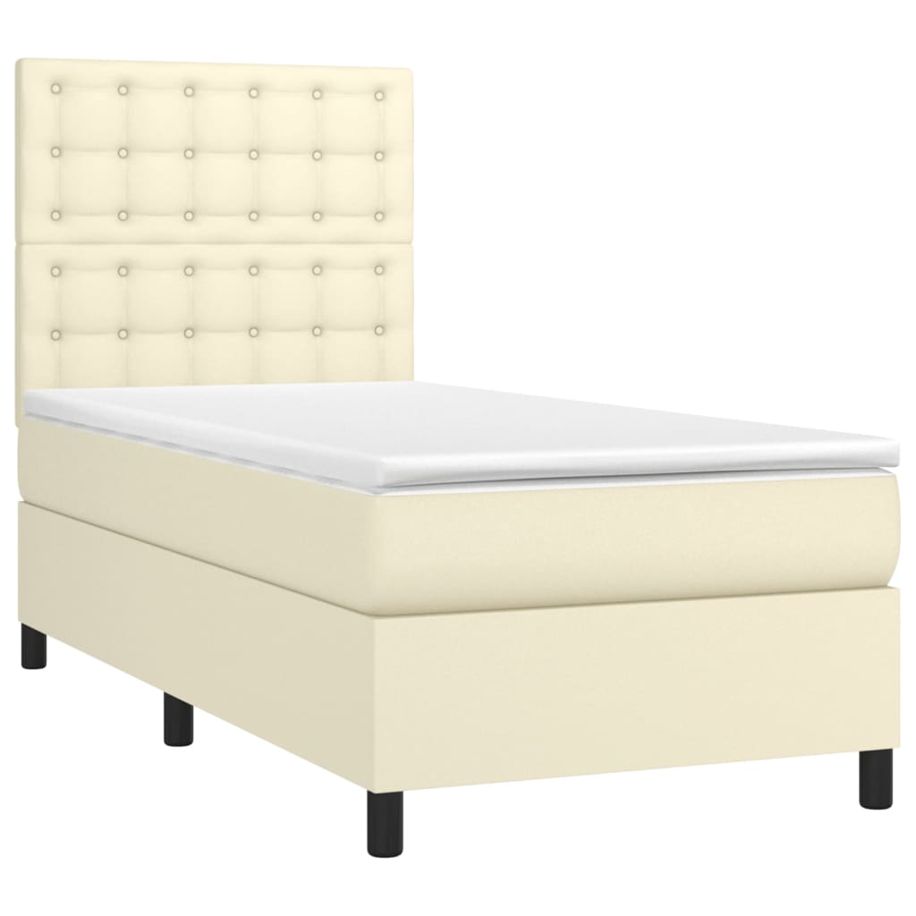 Box Spring Postel S Matrací A Led Krémová 90X200 Cm Umělá Kůže