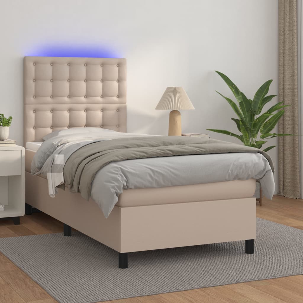 Box Spring Postel Matrace A Led 120X200Cm Umělá Kůže Cappuccino