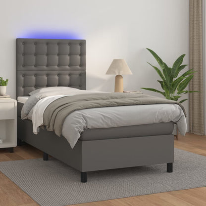 Box Spring Postel S Matrací A Led Šedá Umělá Kůže Šedá