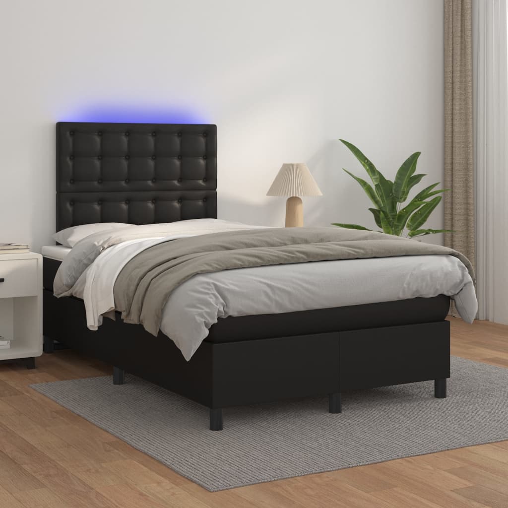 Box Spring Postel S Matrací A Led Černá Umělá Kůže Černá
