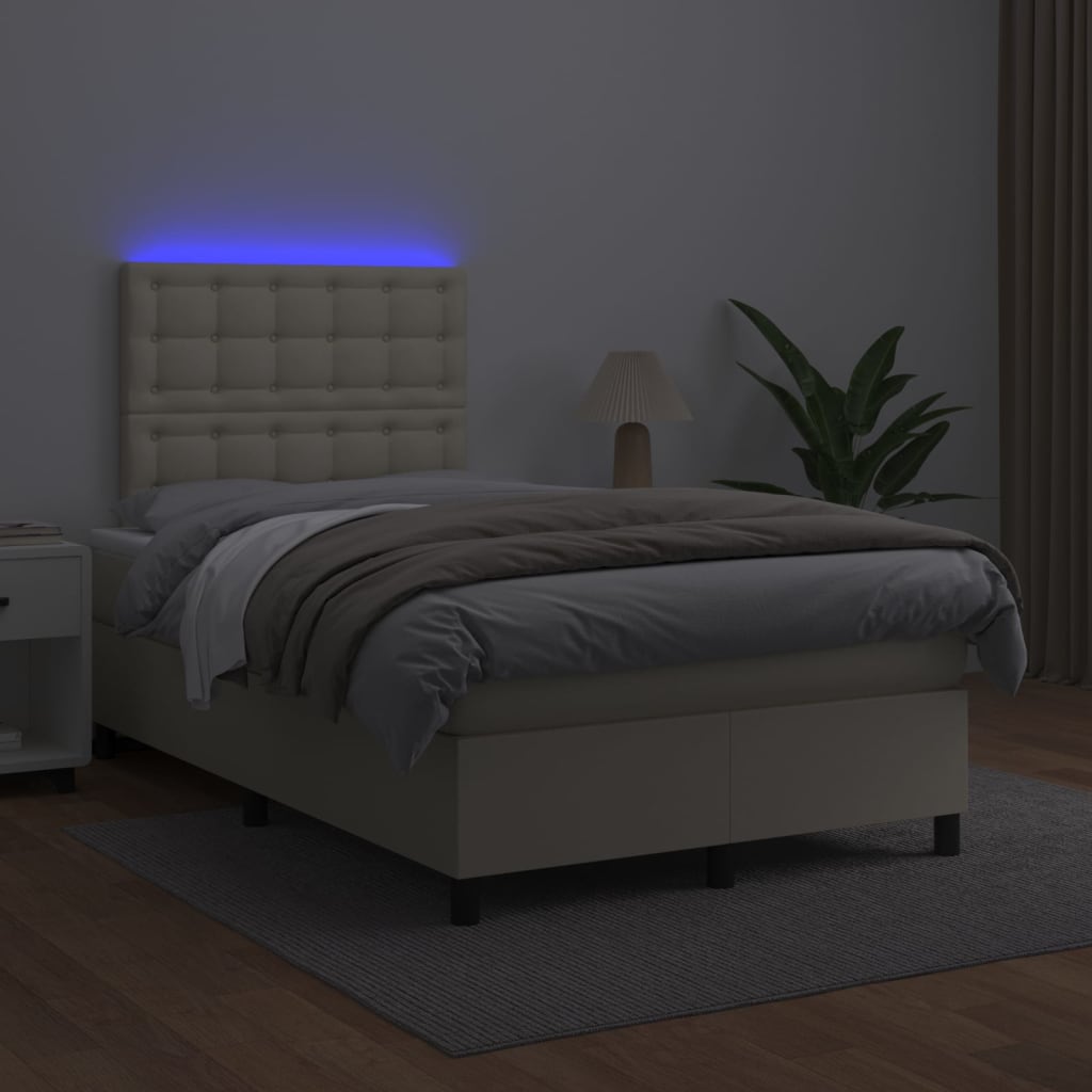 Box Spring Postel S Matrací A Led Krémová 120X200 Cm Umělá Kůže