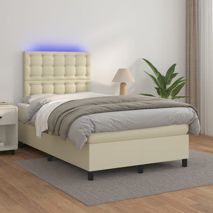 Box Spring Postel S Matrací A Led Krémová 120X200 Cm Umělá Kůže