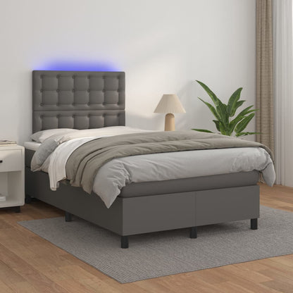 Box Spring Postel S Matrací A Led Šedá Umělá Kůže Šedá