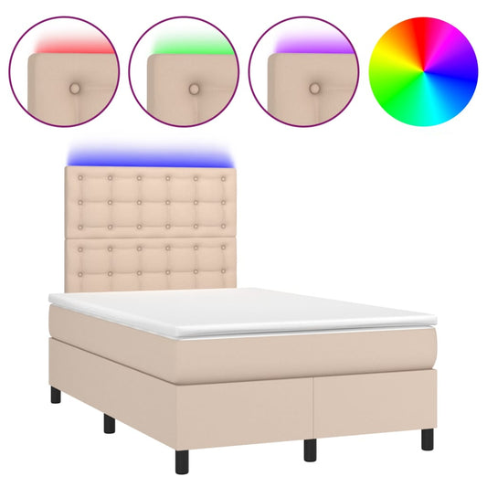 Box Spring Postel Matrace A Led 120X200Cm Umělá Kůže Cappuccino