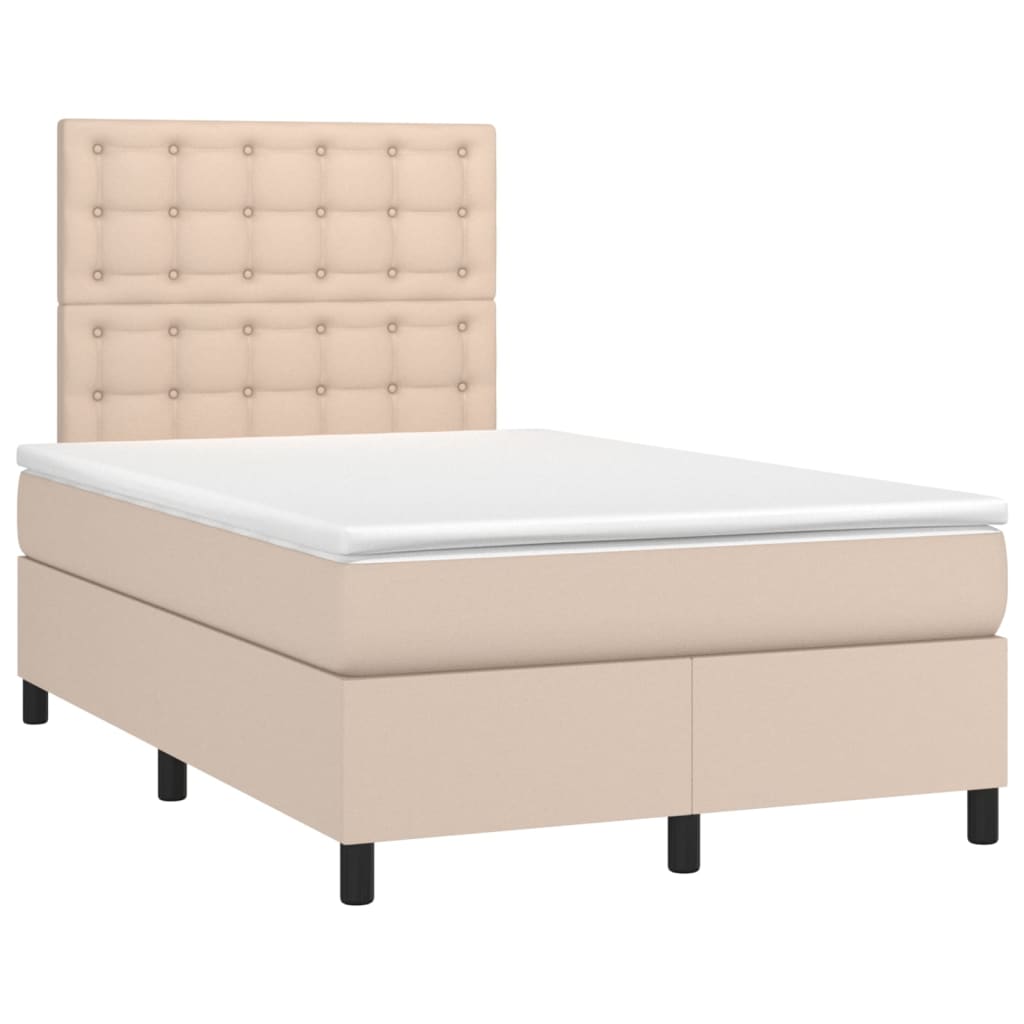 Box Spring Postel Matrace A Led 120X200Cm Umělá Kůže Cappuccino