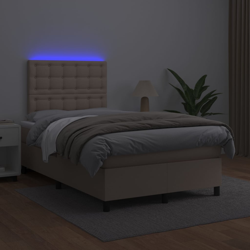 Box Spring Postel Matrace A Led 120X200Cm Umělá Kůže Cappuccino