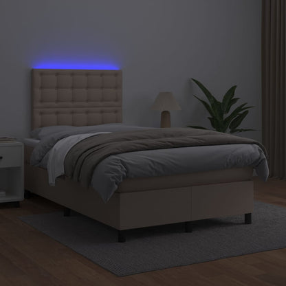 Box Spring Postel Matrace A Led 120X200Cm Umělá Kůže Cappuccino
