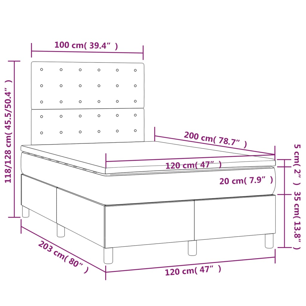 Box Spring Postel Matrace A Led 120X200Cm Umělá Kůže Cappuccino