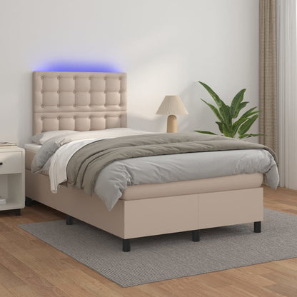 Box Spring Postel Matrace A Led 120X200Cm Umělá Kůže Cappuccino