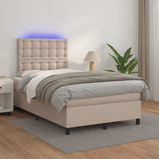 Box Spring Postel Matrace A Led 120X200Cm Umělá Kůže Cappuccino