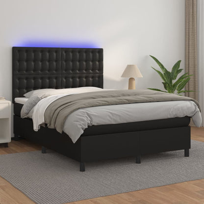 Box Spring Postel S Matrací A Led Černá Umělá Kůže Černá