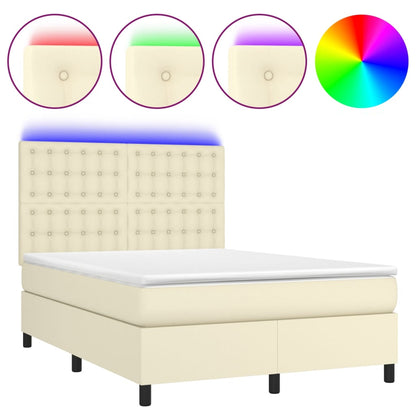 Box Spring Postel S Matrací A Led Krémová 140X200 Cm Umělá Kůže