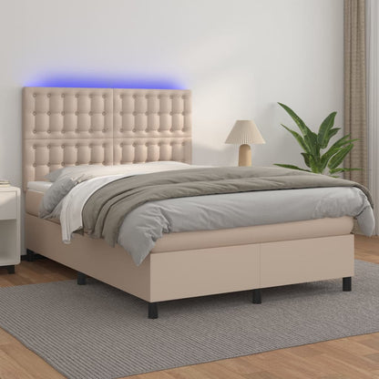 Box Spring Postel Matrace A Led 120X200Cm Umělá Kůže Cappuccino