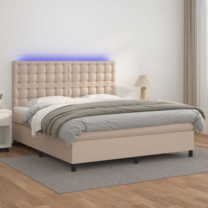 Box Spring Postel Matrace A Led 120X200Cm Umělá Kůže Cappuccino