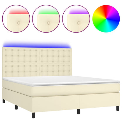 Box Spring Postel S Matrací A Led Krémová 180X200Cm Umělá Kůže