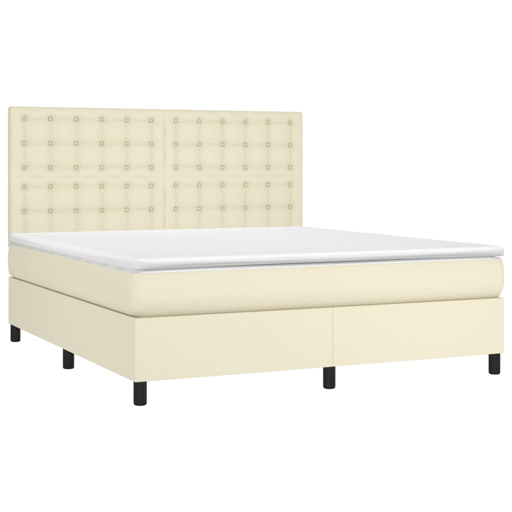 Box Spring Postel S Matrací A Led Krémová 180X200Cm Umělá Kůže