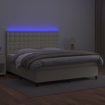 Box Spring Postel S Matrací A Led Krémová 180X200Cm Umělá Kůže