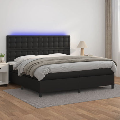 Box Spring Postel S Matrací A Led Černá Umělá Kůže Černá