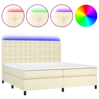 Box Spring Postel S Matrací A Led Krémová 200X200 Cm Umělá Kůže