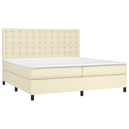 Box Spring Postel S Matrací A Led Krémová 200X200 Cm Umělá Kůže