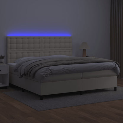 Box Spring Postel S Matrací A Led Krémová 200X200 Cm Umělá Kůže