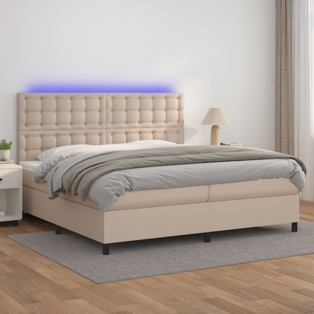 Box Spring Postel Matrace A Led 120X200Cm Umělá Kůže Cappuccino
