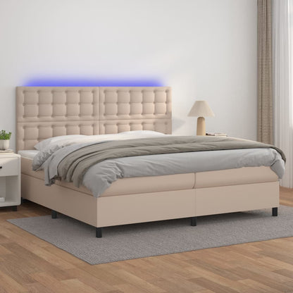 Box Spring Postel Matrace A Led 120X200Cm Umělá Kůže Cappuccino