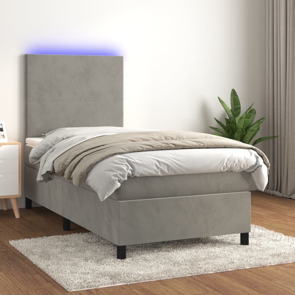 Box Spring Postel S Matrací A Led Samet Světle Šedá