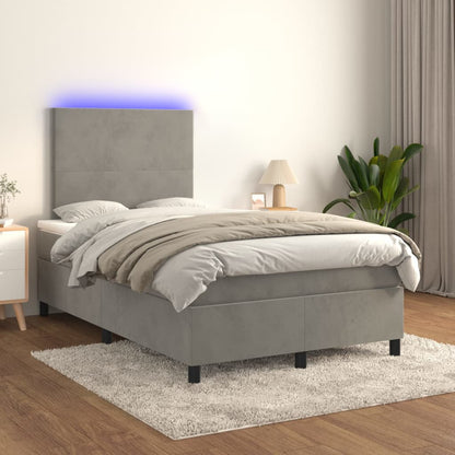 Box Spring Postel S Matrací A Led Samet Světle Šedá