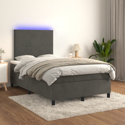 Box Spring Postel S Matrací A Led Samet Tmavě Šedá