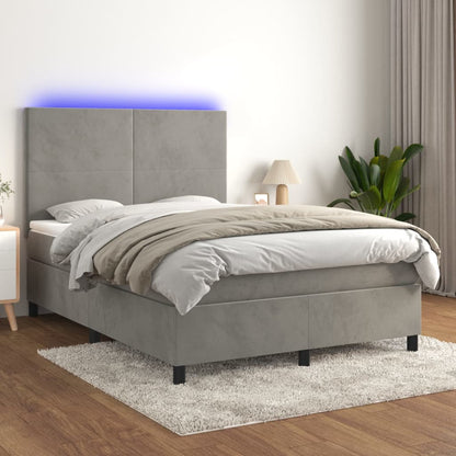 Box Spring Postel S Matrací A Led Samet Světle Šedá