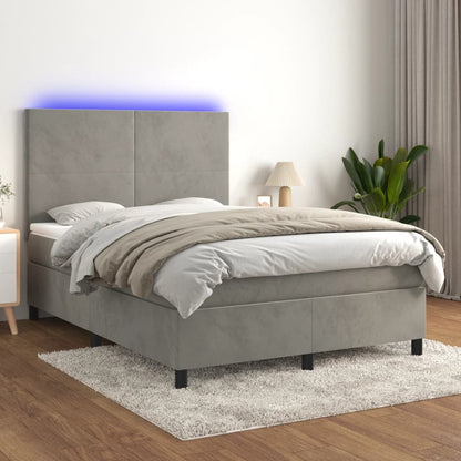 Box Spring Postel S Matrací A Led Samet Světle Šedá