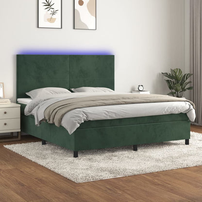 Box Spring Postel S Matrací A Led Samet Tmavě Zelená